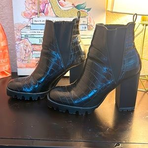 Forever 21 black boots with crocodile print! Size 7!:) only worn once!
